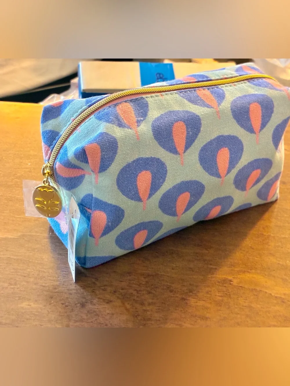 Estee Lauder Blue and Coral Teardrop Cosmetic Pouch
